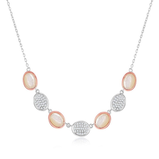 Two-Tone Alternating Oval Micro Pave & Mother of Pearl Necklace