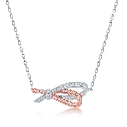 Micro Pave Double Ribbon Necklace