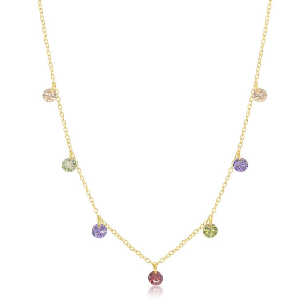 Dangling Rainbow CZ Necklace - Gold Plated