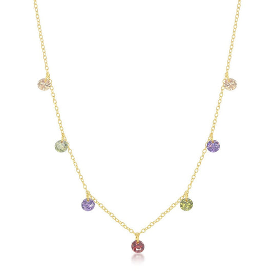 Dangling Rainbow CZ Necklace - Gold Plated