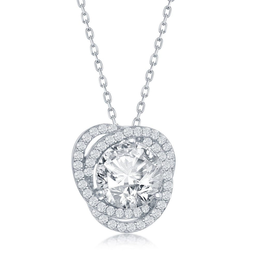 Round CZ Flower Design Necklace