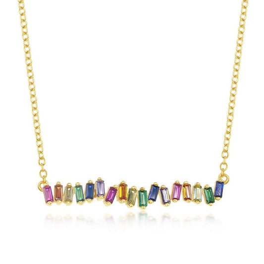 Rainbow Baguette CZ Bar Necklace