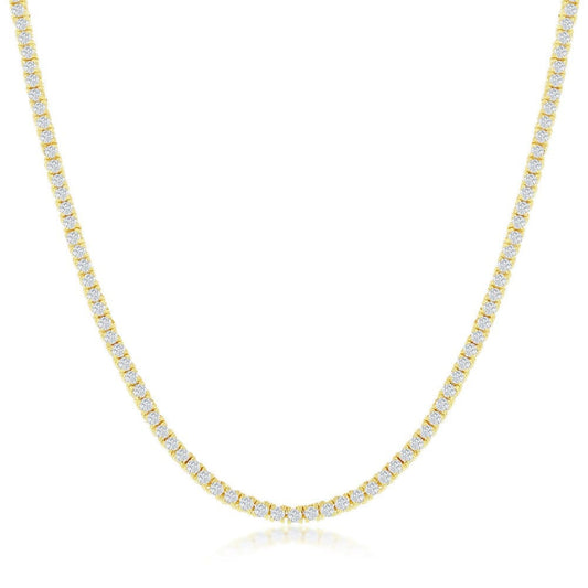 2mm CZ Tennis Necklace - Gold Plated