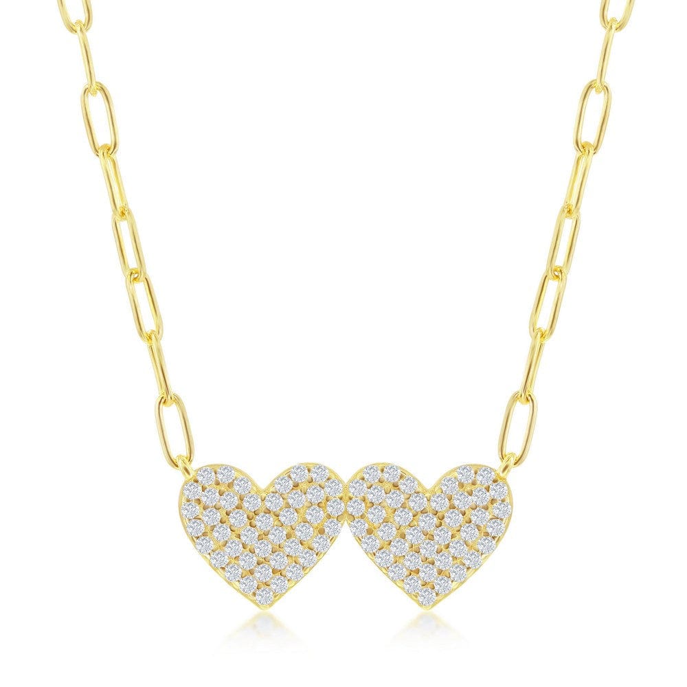 Double Heart CZ Paperclip Necklace