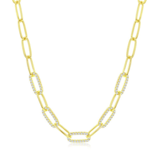 CZ Paperclip Necklace - Gold Plated