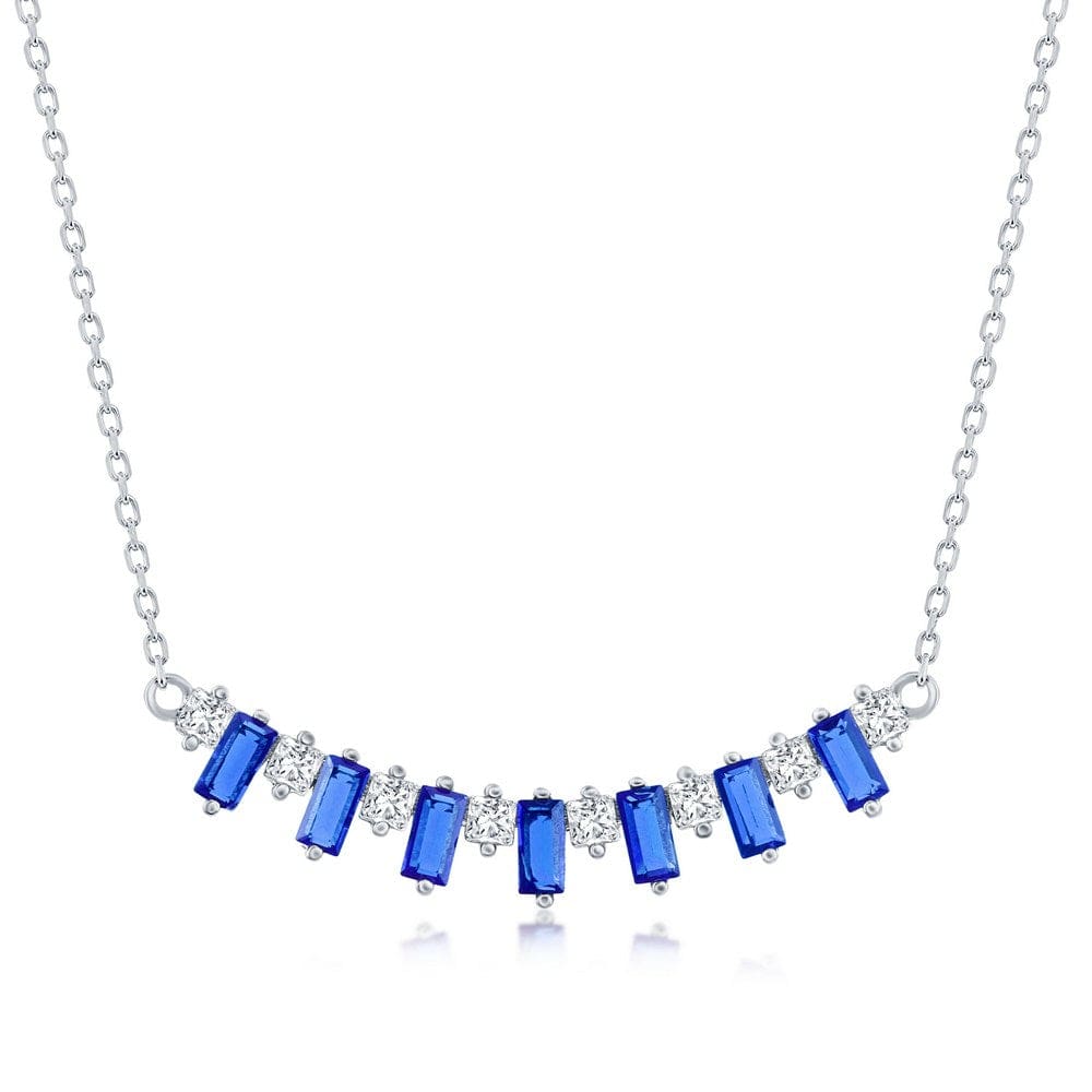 Baguette CZ Bar Necklace - Sapphire