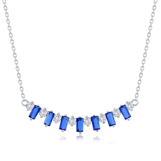 Baguette CZ Bar Necklace - Sapphire