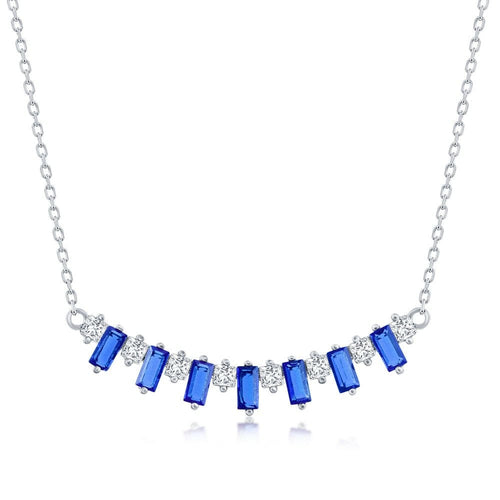 Baguette CZ Bar Necklace - Sapphire