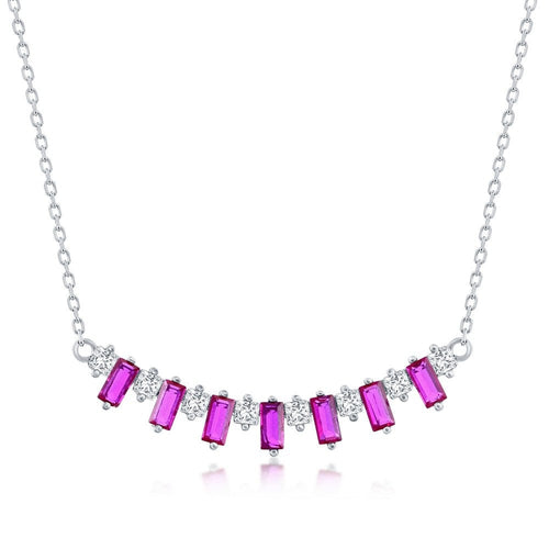 Baguette CZ Bar Necklace - Pink Topaz CZ