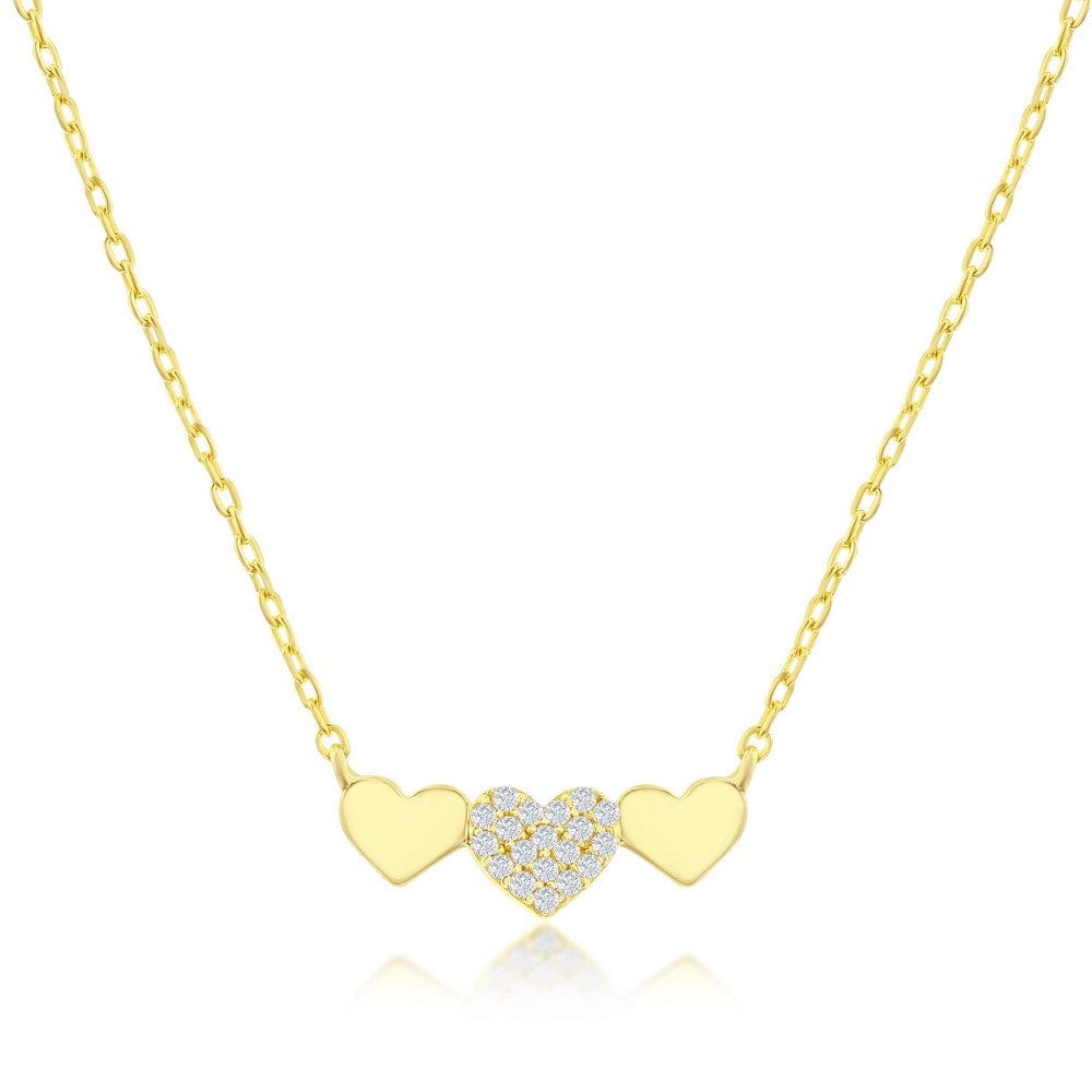 Triple Heart CZ Bar Necklace - Gold Plated