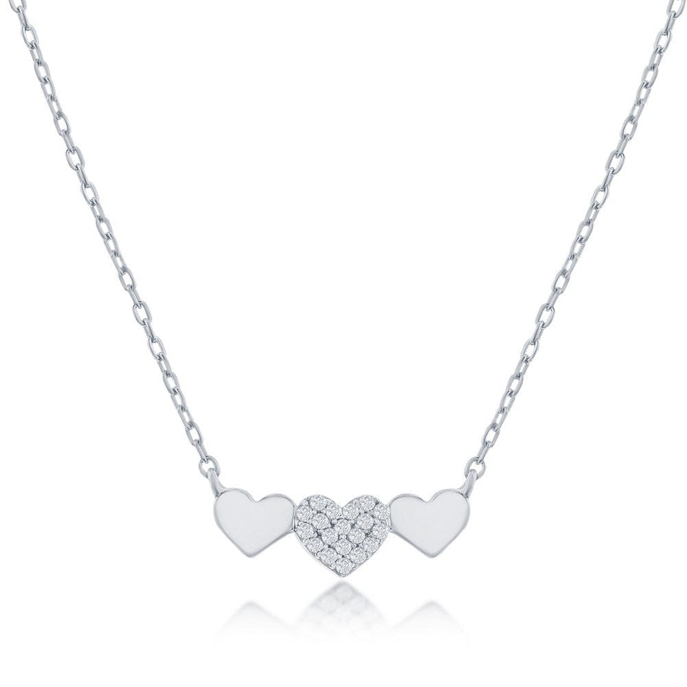 Triple Heart CZ Bar Necklace