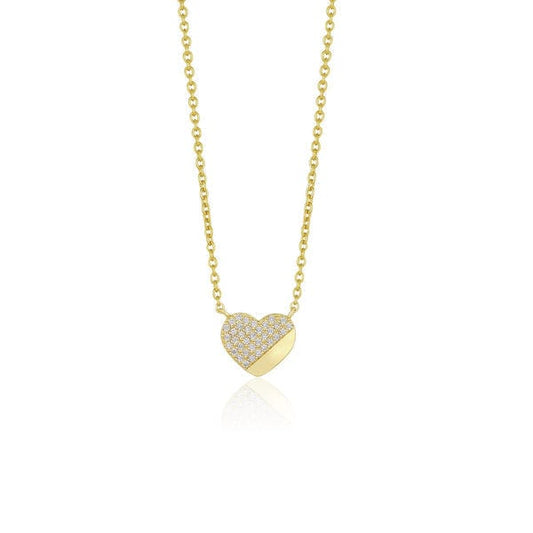 Gold Plated Sterling Silver ¾ CZ Heart Necklace