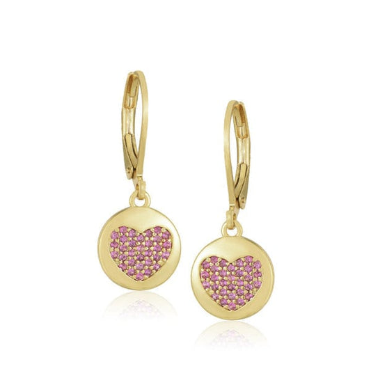 Gold Plated Surgical Steel CZ Heart in Circle Earrings