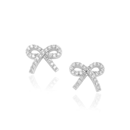 Sterling Silver Micropave Bow Stud Earrings