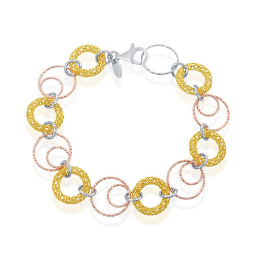 Open Circles Link Bracelet - Tri Color