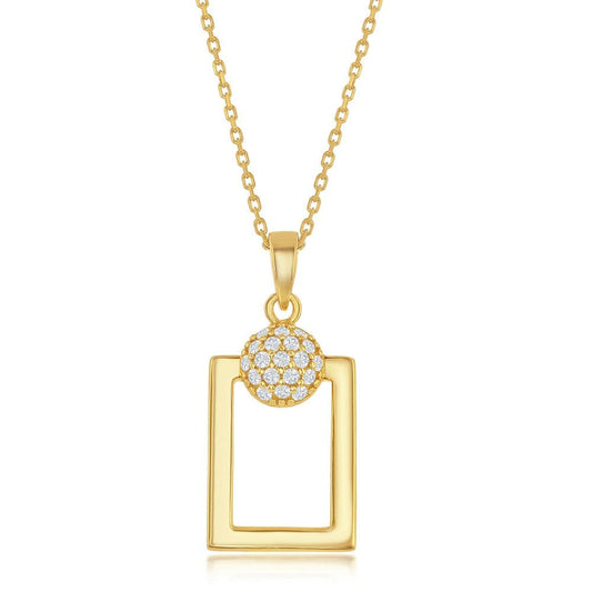 Round Micro Pave CZ Open Rectangle Necklace 