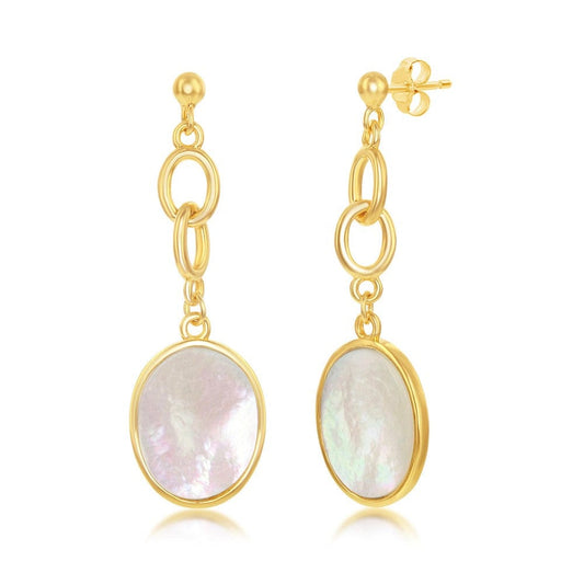 Linked Chain Oval Mother of Pearl Dangling Earrings