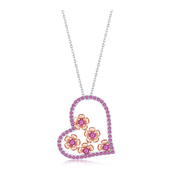 Ruby Heart & Flower Necklace