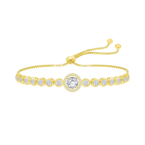 Round CZ Halo Bezel-Set CZ Adjustable Bolo Bracelet