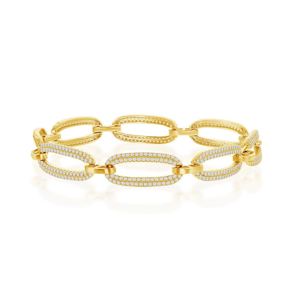 Micro Pave CZ Linked Oval Bracelet - Gold Plated