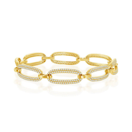 Micro Pave CZ Linked Oval Bracelet - Gold Plated