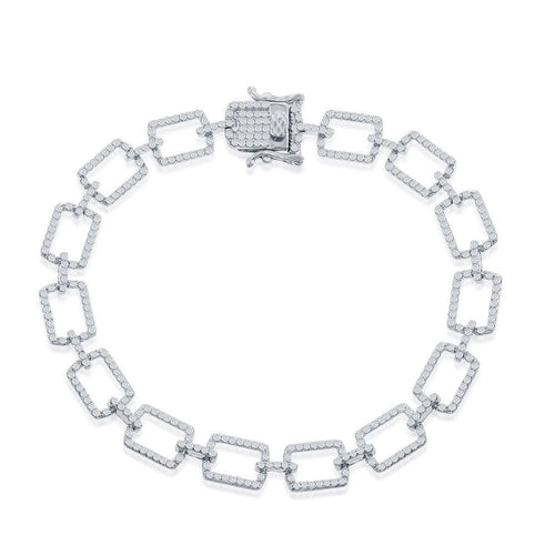 CZ Square Paperclip Bracelet Silver