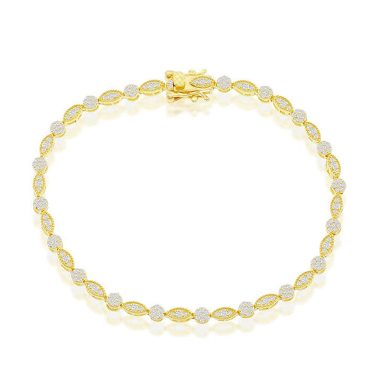 Round & Marquise CZ Tennis Bracelet - Gold Plated