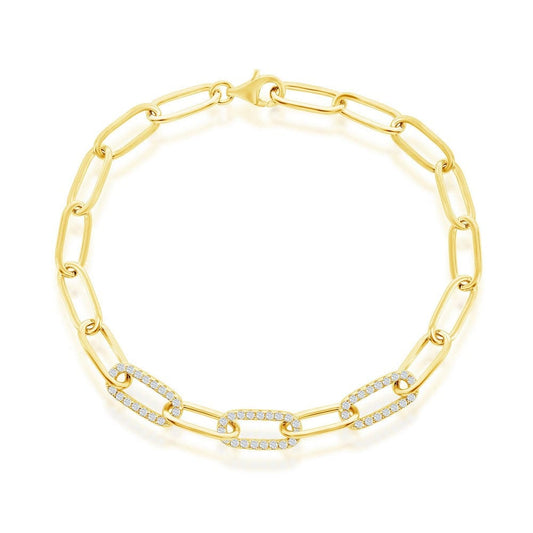 CZ Paperclip Bracelet - Gold Plated