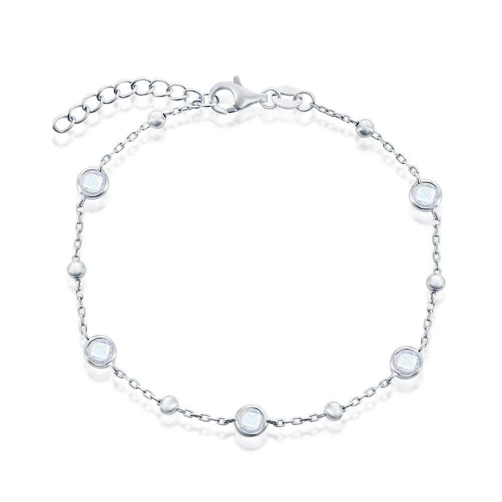 Bezel Set CZ & Bead Bracelet- White