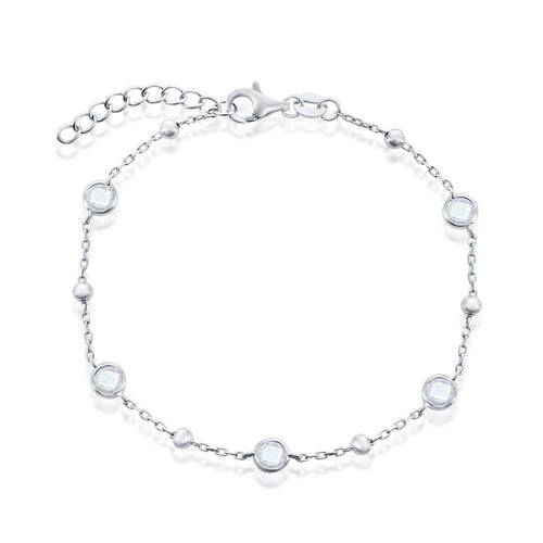 Bezel Set CZ & Bead Bracelet- White