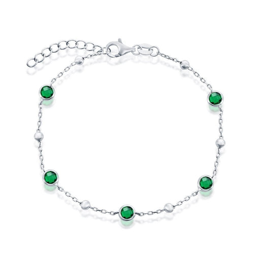 Bezel Set CZ & Bead Bracelet- Emerald