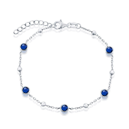 Bezel Set CZ & Bead Bracelet- Sapphire