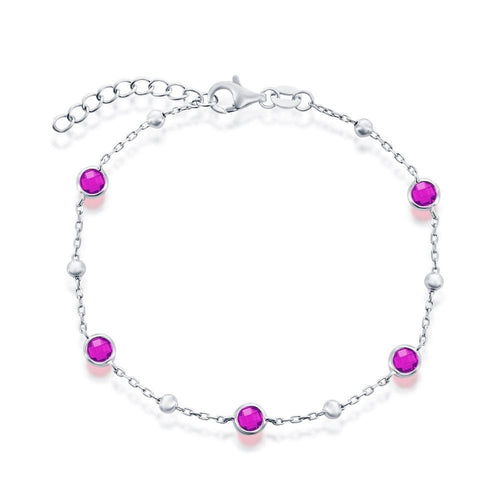 Bezel-Set CZ & Bead Bracelet- Ruby