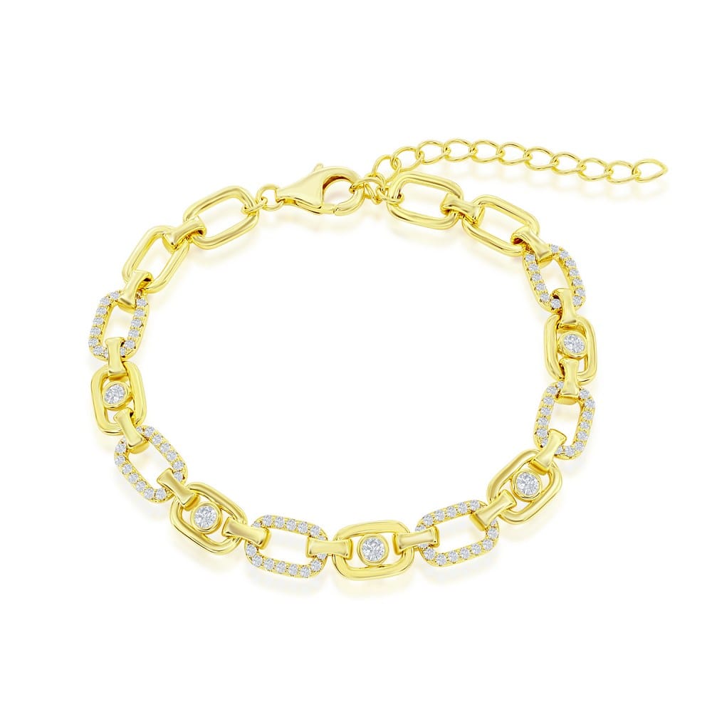 Alternating Polished &CZ Bracelet-GP