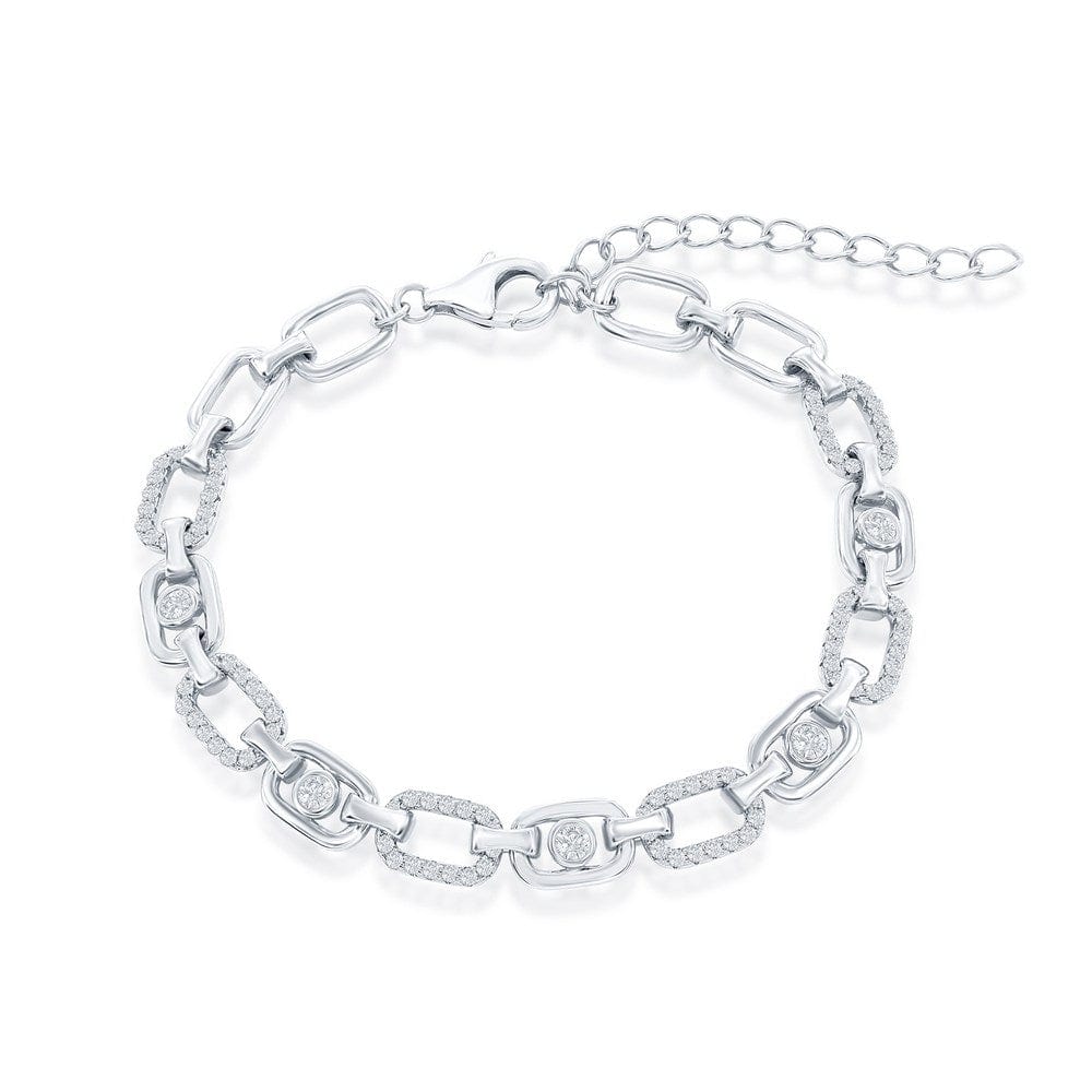 Alternating Polished &CZ Bracelet