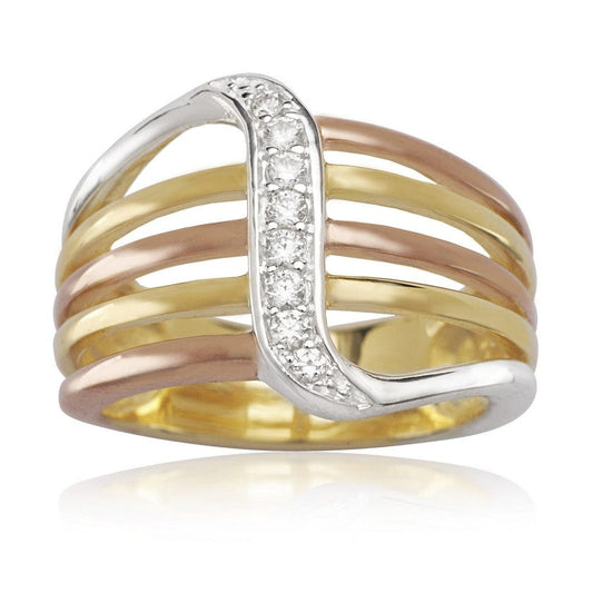 Tri Tone Multiple Band CZ Ring