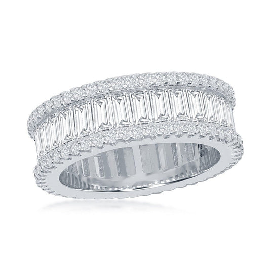 Baguette CZ and Pave Border Band Ring