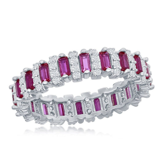 Round & Baguette Eternity Band Ring - Ruby CZ
