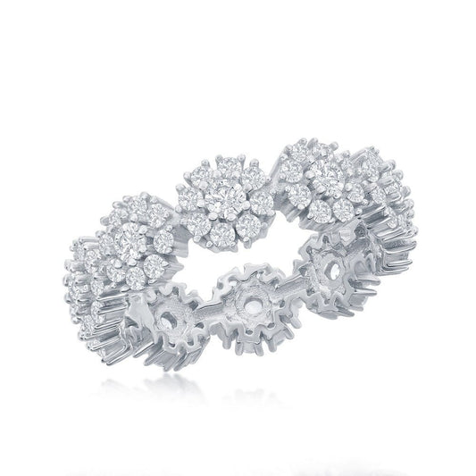 Silver Flower Design CZ Eternity Ring