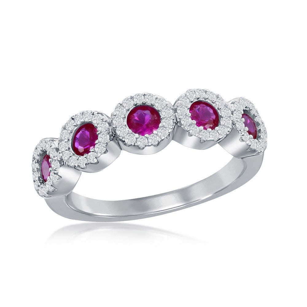 Round White & Ruby CZ Half Eternity Ring