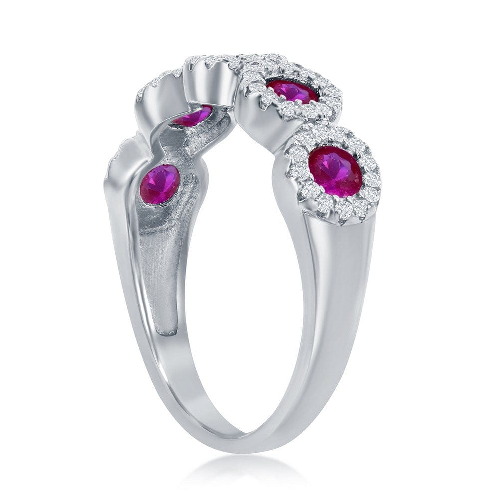 Round White & Ruby CZ Half Eternity Ring