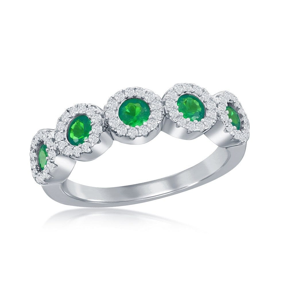 Round White & Emerald CZ Half Eternity Ring