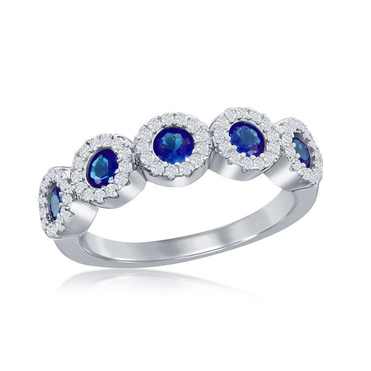 Round White & Sapphire CZ Half Eternity Ring