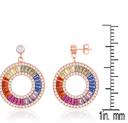 Rainbow Baguette CZ Open Circle Earrings - Rose Gold Plated